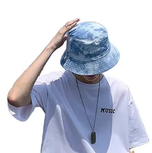 Vente en gros Été Tie Dye Sport Hip Hop Homme Denim Lavé Mode Chapeau Seau