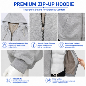 Felpa con Cappuccio Personalizzata con Zip Integrale in Fibra d'Argento, Felpa con Zip Frontale in Fibra d'Argento, Abbigliamento Casual per la Vita Quotidiana - Product Image 3