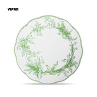 Service de vaisselle vintage en porcelaine céramique haut de gamme, couleur vert élégant, motif muguet, pour mariage et restaurant