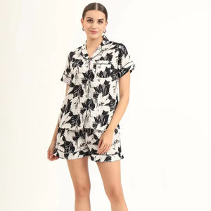 Elegant Customize Floral Cotton Pajama Set Handblock Print Sleepwear <b>Women's</b> Nightwear Solid Colour Wholesale Price Available - Product Image 1