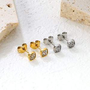 ต่างหูสแตนเลสไมโครไดมอนด์ทรงสี่เหลี่ยมสำหรับผู้หญิงของขวัญเครื่องประดับการออกแบบทางเรขาคณิตขนาดเล็กประณีตสไตล์ยุโรป - Product Image 2