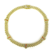 Collier chaîne cubaine Hip Hop Iced Out Cœur Brisé en alliage avec strass, 18 pouces, cadeau unisexe pour rappeur