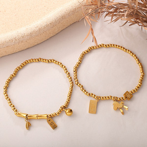 Bracelets à breloques tendance en alliage de zinc avec pendentif clochette perlé, bijoux unisexe, cadeau, design irrégulier, accessoire DIY - Product Image 2