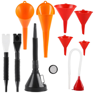 SOOLU Ensemble de 10 entonnoirs automobiles flexibles à angle droit en plastique/PVC pour huile/eau/refroidissement, avec filtre à bec détachable, noir - Product Image 1