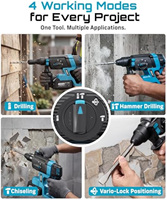 Marteau perforateur rotatif sans fil SDS-Plus MARS 1 pouce, énergie d'impact 2,8 J, moteur sans balais, embrayage de sécurité 4 modes, 2 x 4,0 Ah
