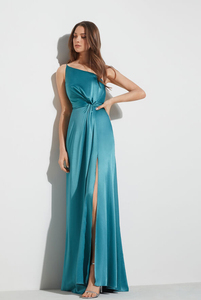 Nuovo Design personalizzato seta elegante <span class=keywords><strong>blu</strong></span> spalline a linea festa di nozze abito lungo damigella d'onore abito da sera Casual - Product Image 4