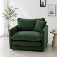 Fauteuil de lecture carré en chenille verte, une place, rembourré avec rembourrage en mousse, assise profonde, pour salon, avec coussin décoratif