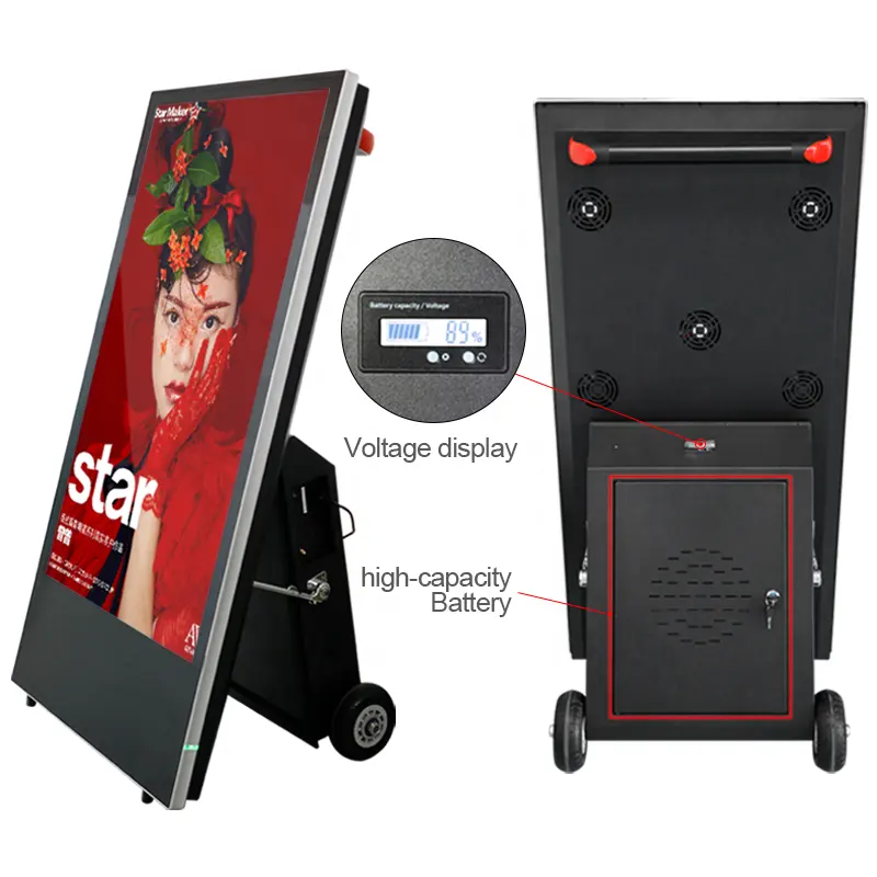 43"led/LCD high brightness movable indoor outdoor advertising totem 4k digital signage touch screen display battery rechargeable