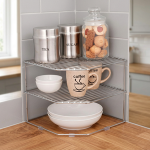 Étagère d'angle en métal à trois niveaux pour organiser les vaisselles et les bols de cuisine, légère, minimaliste, type sur pied - Product Image 6