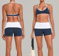 Ensemble de yoga respirant en Spandex/Nylon style automne, avec plis invisibles, design rehausseur de hanches, taille color-block, deux pièces, tenue de sport