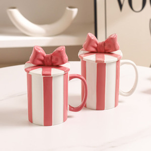 New Product Aesthetic Coffee Cup Cute Bow Lid Ceramic Mug for Girls - Product Image 4
