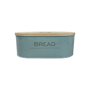 กล่องใส่ขนมปังทรงรีโลหะพร้อมฝาไม้ ภาชนะเก็บขนมปัง - Product Image 1