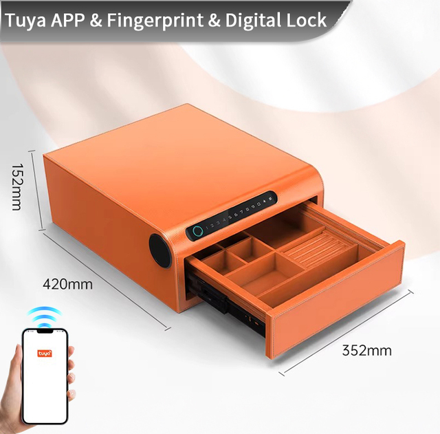CEQSAFE Smart Customized Personal  Single Layer Luxury Leather Jewelry Drawer Box Smart Anti-Theft Steel Safe Storage for Home