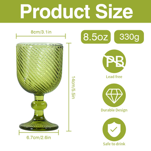 Calici da Vino <span class=keywords><strong>Verdi</strong></span> da 8oz, <span class=keywords><strong>Bicchieri</strong></span> <span class=keywords><strong>Vintage</strong></span> con Motivo in Rilievo, Coppe con Stelo per Matrimoni e Feste - Product Image 2