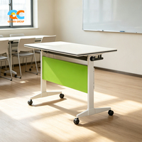 Table de formation mobile compacte avec cadre blanc, panneau de protection vert et roulettes, pliable pour réunions de bureau, salles de formation et salles de classe