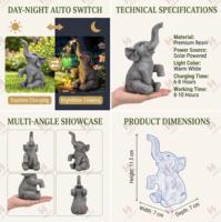 Lampe solaire de jardin en forme d'éléphant, lumières à fibres optiques, statue d'animal en résine imperméable pour la décoration de patio et de jardin