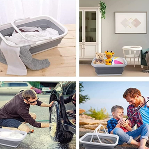 Panier à pique-nique pliable multifonction en silicone Panier de rangement pliable avec poignées portables pour le <span class=keywords><strong>camping</strong></span> en plein air et la blanchisserie à domicile - Product Image 4