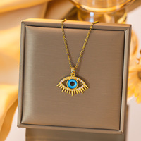 Collar con colgante de Ojo Azul de moda, cadena de clavícula de nicho de acero de titanio chapado en oro, joyería de acero inoxidable que no se desvanece para regalos