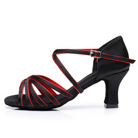 Chaussures de danse latine en satin pour femmes, couleur chair claire, à talons hauts multi-bretelles, semelle souple en daim, pour la pratique de la salsa et du tango