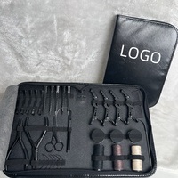 Kit d'outils pour extensions capillaires noir mat en acier inoxydable durable, vente en gros, avec fil, pinces et perles