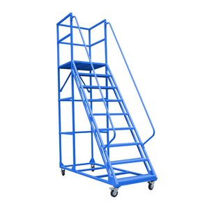 Industrial High <strong>Safety</strong> Four Wheel 8 <strong>Steps</strong> Iron Mobile Ladder With Side Rail - Product Image 6