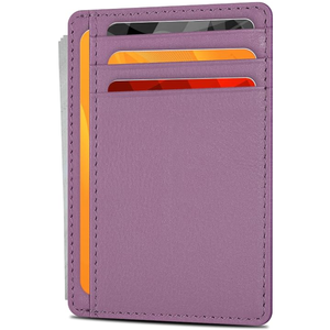 Porte-cartes fin en PU violet, portefeuille minimaliste unisexe, fermeture ouverte, longueur courte, motif géométrique - Product Image 1