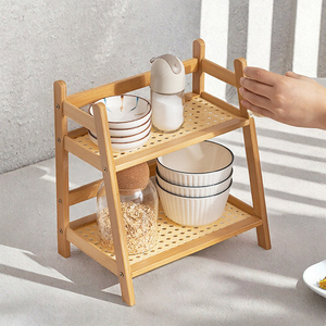 Moderno Estante de Almacenamiento de Cocina de Dos Niveles, de Ratán, Independiente y Apto para Alimentos - Product Image 3