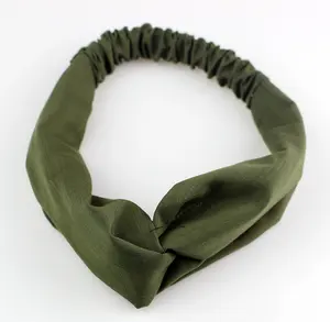 2023 elegan Vintage desain warna hijau gelap kain ikat rambut ikat kepala untuk wanita