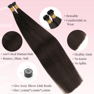 Extensioni di capelli umani vergini Remy europei russi a doppia trama, lisci come seta, con cheratina pre-incollata a punta I F U V Y - Product Image 4