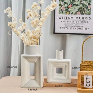 Vase décoratif en céramique blanche pour présentation florale sur table, décoration intérieure pour maison, bureau, salon, pots et jardinières à fleurs - Product Image 1