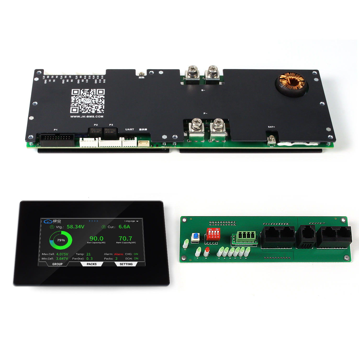 Склад Poland V19 новейший JK Lifepo4 BMS PB2A16S20P с 4,3 экраном 16S 48V 100A 200A Smart BMS для инверторов Growatt Deye