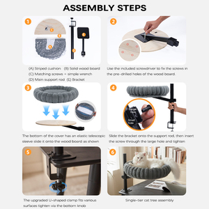 Cama Elevada para Gatos, Diseño Moderno y Duradero, Ajustable en Altura, de Espuma y Lino, Giratoria, para Uso en Interiores - Product Image 6