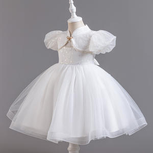 女孩白色公主裙薄纱泡芙袖婚礼派对儿童礼服女孩生日儿童服装伴娘舞会礼服 - Product Image 5