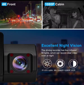 Kamera Perekam 4K baru 2025, perekam GPS WIFI kamera ganda kamera 3 lensa depan dan dalam saluran DVR kendaraan kotak hitam DVR Full hd 1080p - Product Image 3