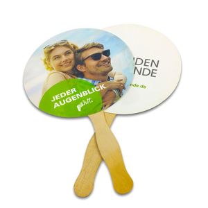 Abanicos de mano de papel con mango de madera redondo personalizados para publicidad - Product Image 1