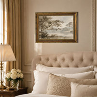 Pour Chambre et Salon, Tableau Mural Vintage Paysage Lac Sépia sur Toile, Cadre Doré Orné, OEM ODM