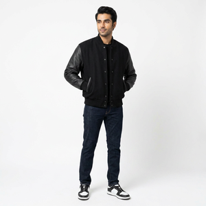 Best Selling Men's Letterman Varsity Jackets <b>High</b> Quality Wool Body with Genuine <b>Leather</b> CollegeBaseballjacket for men - Product Image 1