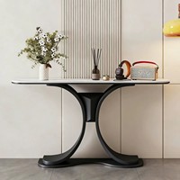 Table d'entrée en métal haut de gamme de luxe léger avec plateau en pierre microcristalline, design moderne et minimaliste, démontable, pour salon et appartement