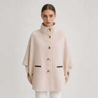 PRETTY STEPS Manteau court en laine double face pour femme, col montant, style cape, mode automne, style doux, vente en gros