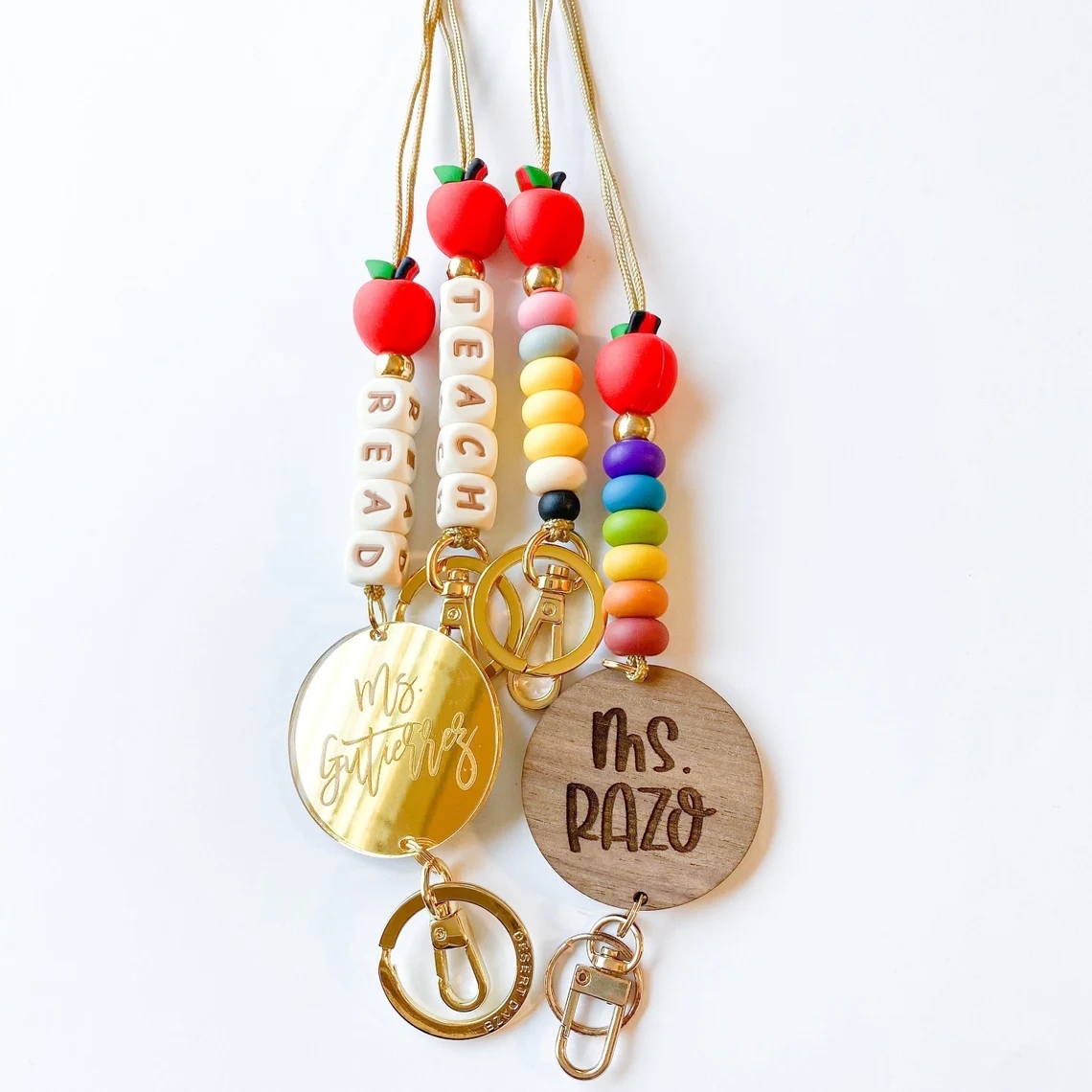 Wholesale Wooden Rainbow Silicone Lanyard Creative Gift Genuine Flat Bead Lanyard Image 5