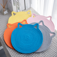 Joli dessous-de-plat en corde de coton à oreilles de chat, tressé, résistant à la chaleur, pour assiettes et bols