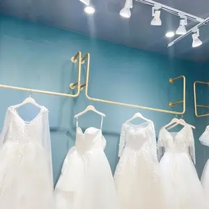 Boutique Bridal Shop Benutzer definierte High-End-Edelstahl Wand Seite hängende Schiene Gold Hochzeits kleid Display Rack
