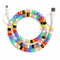 Câble de charge pour téléphone 4 en 1 avec perles colorées, perles en cristal, USB Type C, charge rapide, transfert de données, câble cadeau tendance