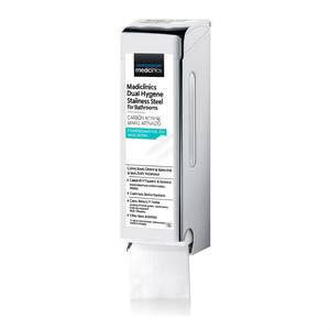 Dispenser igienico doppio Mediclinics in acciaio inox da parete per bagni - Product Image 2