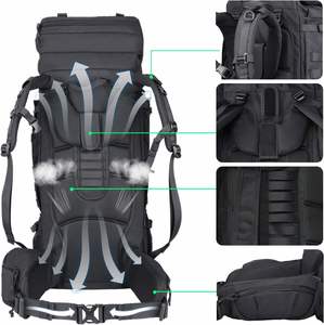 Sac à dos tactique 75L avec cadre externe, système MOLLE, nylon, unisexe, trekking, camping, survie, voyage, noir - Product Image 5