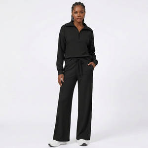 Conjuntos Deportivos al por Mayor para <span class=keywords><strong>Mujer</strong></span>, Conjunto de Dos Piezas, Sudadera con Cierre de Media Cremallera, Pantalones Anchos, Ropa Informal Holgada para Estar en Casa - Product Image 5