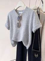 Pull-over en maille respirant à col rond de couleur unie pour femme 2026 (personnalisable)