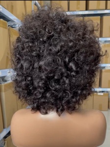 Perruque Courte Bouclée avec Torsades et <span class=keywords><strong>Frange</strong></span> 250g, Idéale pour Femme, Perruque Africaine à Ondulations Souples, Grande, Extensible et Volumineuse - Product Image 4