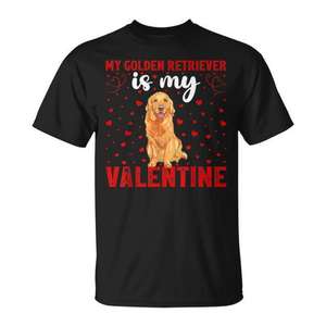 T-shirt promotionnel sur le thème des chiens « Mon Golden Retriever est mon Saint-Valentin » avec cœurs d'amour - Product Image 1