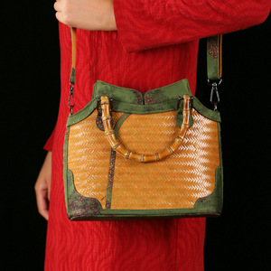 Handmade Bamboo Woven Crossbody Bag Casual Tote Eco Friendly Women's Handbag Artistic Storage Bag Retro Style - Product Image 1